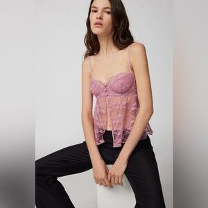 OUT FROM UNDER Cherie Sheer Lace Cropped Babydoll Camo in Rose
